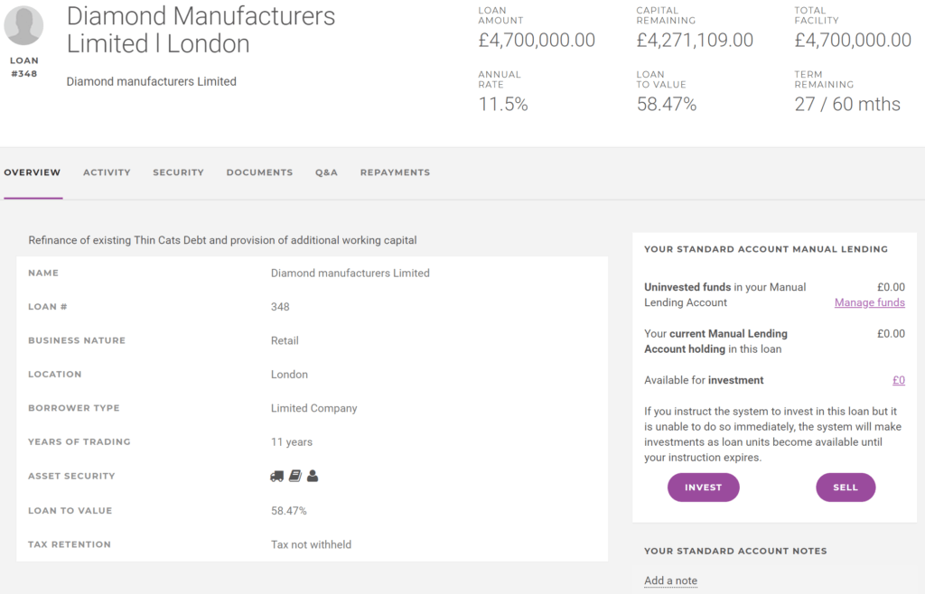 Assetz Capital business loan investor overview Image of the business loan investor details on Assetz Capital